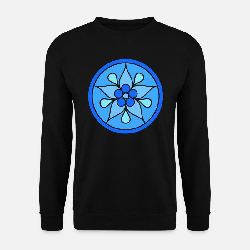 Tribal Blumen Rosette in Blautönen - Unisex Pullover - Schwarz