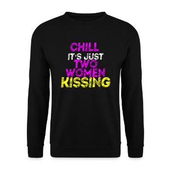 Chill women kissing Geschenkidee queer lesbisch - Unisex Pullover - Schwarz - Vorne - Alina (178cm) & Michal (187cm)