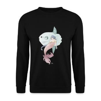 Friends of the Sea – Mermaid with Sunfish - Unisex Sweatshirt - black - Front - Alina (178cm) & Michal (187cm)