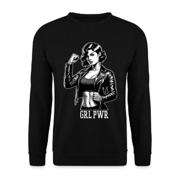 Strong Woman GRL PWR Rockabilly Leather Jacket Gift - Unisex Sweatshirt - black - Front - Alina (178cm) & Michal (187cm)