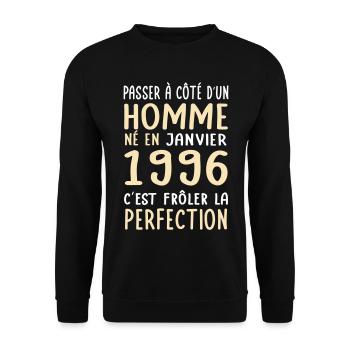 Anniversaire 30 ans - Né en Janvier 1996 - Sweat-shirt Unisexe - noir - Devant - Alina (178cm) & Michal (187cm)