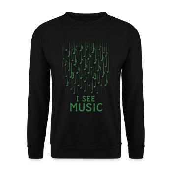Je vois de la musique : une pluie de notes abstraites - Sweat-shirt Unisexe - noir - Devant - Alina (178cm) & Michal (187cm)