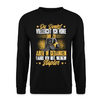 Forklift Forklift Driver - Unisex Sweatshirt - black - Front - Alina (178cm) & Michal (187cm)