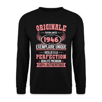 1946 – Exemplaire unique – Qualité premium - Sweat-shirt Unisexe - noir - Devant - Alina (178cm) & Michal (187cm)