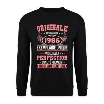 1986 – Einzigartiges Exemplar – Premiumqualität - Unisex Pullover - Schwarz - Vorne - Alina (178cm) & Michal (187cm)