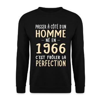 Born in 1966 – Coming close to perfection - Unisex Sweatshirt - black - Front - Alina (178cm) & Michal (187cm)