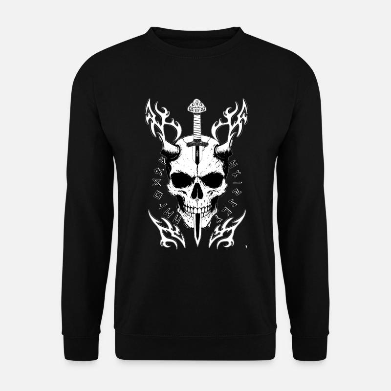 Crâne avec épée et flammes avec symbole de protection - Sweat-shirt Unisexe - noir