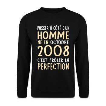 Anniversaire 18 ans - Né en Octobre 2008 - Sweat-shirt Unisexe - noir - Devant - Alina (178cm) & Michal (187cm)