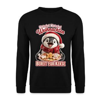 Watschel Watschel Weihnachten Pinguin - Unisex Pullover - Schwarz - Vorne - Alina (178cm) & Michal (187cm)