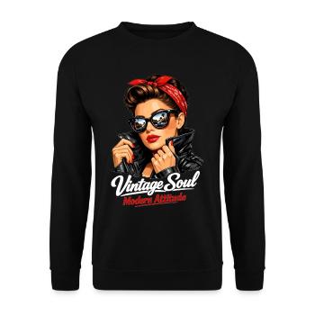 Attitude Soul Moderne Vintage – Pin-Up cool - Sweat-shirt Unisexe - noir - Devant - Alina (178cm) & Michal (187cm)