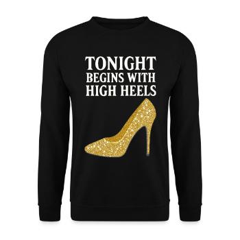 Talons hauts pailletés – Ce soir commence par... - Sweat-shirt Unisexe - noir - Devant - Alina (178cm) & Michal (187cm)