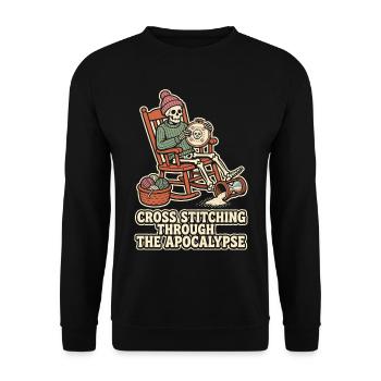 Cross Stitching Through The Apocalypse - Unisex Pullover - Schwarz - Vorne - Alina (178cm) & Michal (187cm)