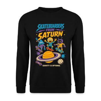 Skateboarder vom Saturn - Unisex Pullover - Schwarz - Vorne - Alina (178cm) & Michal (187cm)