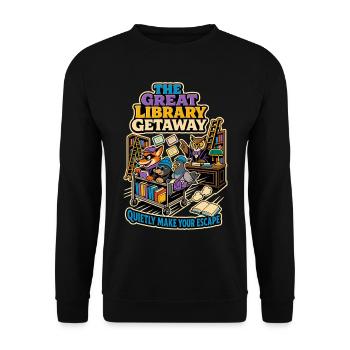 The Great Library Getaway – Books Humor - Unisex Sweatshirt - black - Front - Alina (178cm) & Michal (187cm)