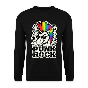 Punk Rock Einhorn - Regenbogen Irokese - Unisex Pullover - Schwarz - Vorne - Alina (178cm) & Michal (187cm)