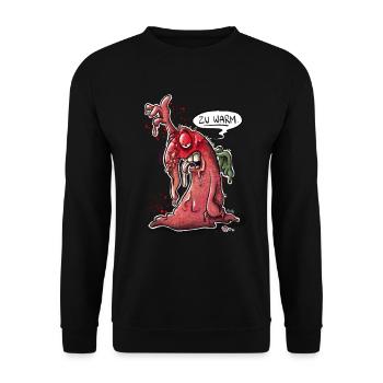 Schmelzendes Monster: "Zu warm!" - Unisex Pullover - Schwarz - Vorne - Alina (178cm) & Michal (187cm)