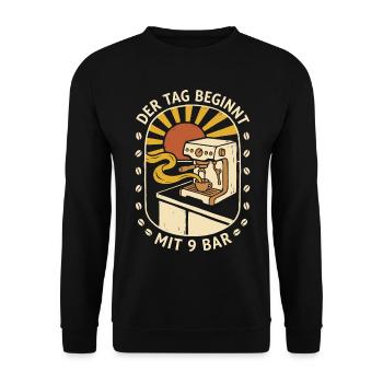 Espresso Siebträger - Der Tag beginnt mit 9 Bar - Unisex Pullover - Schwarz - Vorne - Alina (178cm) & Michal (187cm)