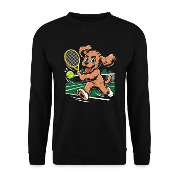 Lustiger Hund spielt Tennis - Unisex Pullover - Schwarz - Vorne - Alina (178cm) & Michal (187cm)