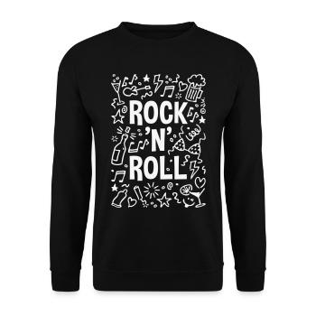 Rock 'n' Roll (Musik / Party / Scribble / White) - Unisex Pullover - Schwarz - Vorne - Alina (178cm) & Michal (187cm)