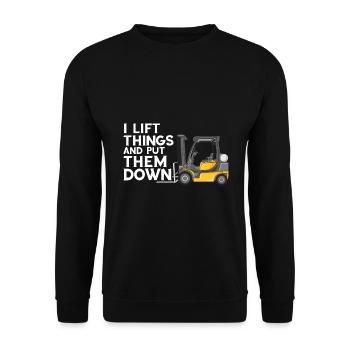 Gabelstaplerfahrer und Lagerhaus Gabestaplerfahrer - Unisex Pullover - Schwarz - Vorne - Alina (178cm) & Michal (187cm)