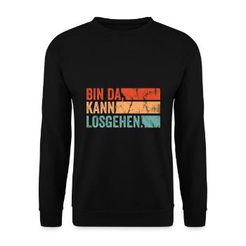 Lustiger Spruch Bin da kann Losgehen Büro Kollegen - Unisex Pullover - Schwarz - Vorne - Alina (178cm) & Michal (187cm)