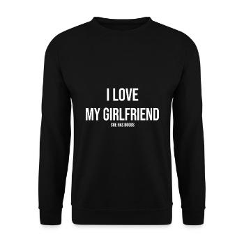 Funny I Love my Girlfriend Boobs Bachelorpa - Unisex Sweatshirt - black - Front - Alina (178cm) & Michal (187cm)