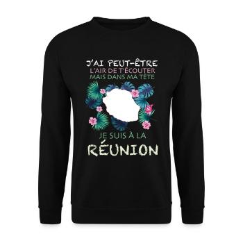 Humour Message Réunion Beau Pays - Sweat-shirt Unisexe - noir - Devant - Alina (178cm) & Michal (187cm)