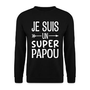 Ich bin ein Super-Papua - Papua-Humor Lustiges Geschenk - Unisex Pullover - Schwarz - Vorne - Alina (178cm) & Michal (187cm)
