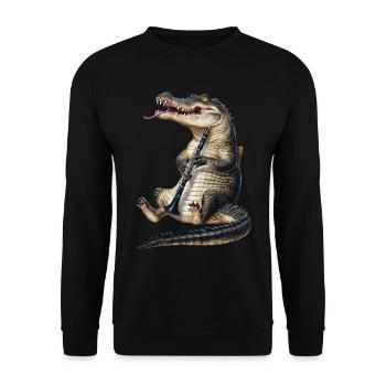 Krokodil Klarinette - Unisex Pullover - Schwarz - Vorne - Alina (178cm) & Michal (187cm)