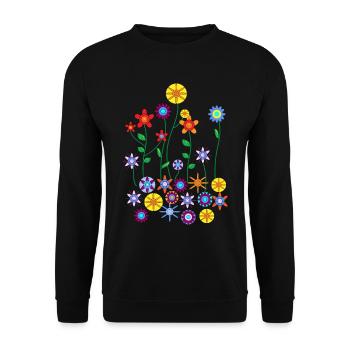 Bunte Blumen - Unisex Pullover - Schwarz - Vorne - Alina (178cm) & Michal (187cm)