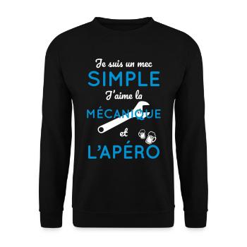Mec simple j'aime la mécanique et l'apéro - Sweat-shirt Unisexe - noir - Devant - Alina (178cm) & Michal (187cm)