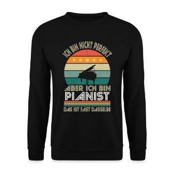 Ich bin nicht perfekt aber ich bin Pianist - Unisex Pullover - Schwarz - Vorne - Alina (178cm) & Michal (187cm)