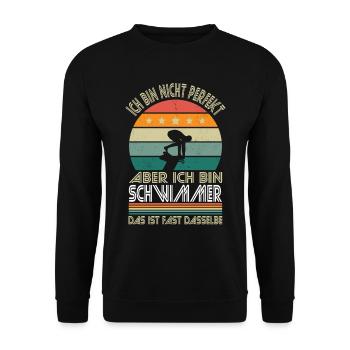 Ich bin nicht perfekt aber ich bin Schwimmer - Unisex Pullover - Schwarz - Vorne - Alina (178cm) & Michal (187cm)