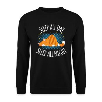 Sleep All Day Sleep All Night - Faule Katze - Unisex Pullover - Schwarz - Vorne - Alina (178cm) & Michal (187cm)
