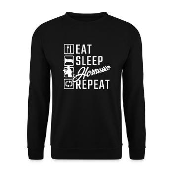 Eat Sleep Hornussen Repeat - Unisex Pullover - Schwarz - Vorne - Alina (178cm) & Michal (187cm)