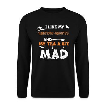 I like my Mansions-Haunted And M... - Unisex Pullover - Schwarz - Vorne - Alina (178cm) & Michal (187cm)