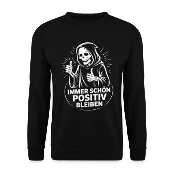 Immer schön positiv Skull Reaper Daumen hoch - Unisex Pullover - Schwarz - Vorne - Alina (178cm) & Michal (187cm)
