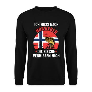 Norwegen Angeln Angler Fischen Norwegen Flagge - Unisex Pullover - Schwarz - Vorne - Alina (178cm) & Michal (187cm)