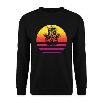 Hamsa Hand der Fatima Retro Style Vintage - Unisex Pullover - Schwarz - Vorne - Alina (178cm) & Michal (187cm)