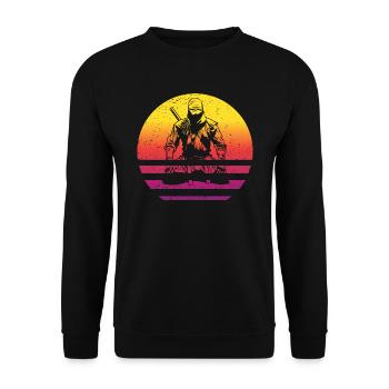 Ninja Retro Style Vintage - Unisex Pullover - Schwarz - Vorne - Alina (178cm) & Michal (187cm)
