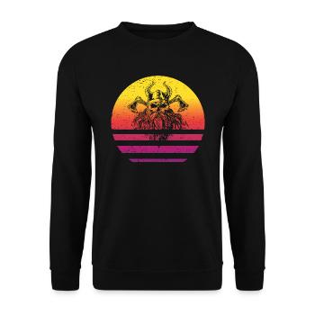 Viking Skull Retro Style Vintage - Sweat-shirt Unisexe - noir - Devant - Alina (178cm) & Michal (187cm)
