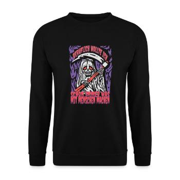 Beruf Job Arbeit Spruch Humor Totenkopf Sarkasmus - Unisex Pullover - Schwarz - Vorne - Alina (178cm) & Michal (187cm)