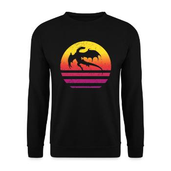 Drache Retro Style Vintage - Unisex Pullover - Schwarz - Vorne - Alina (178cm) & Michal (187cm)