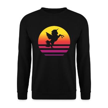 Einhorn Retro Style Vintage - Unisex Pullover - Schwarz - Vorne - Alina (178cm) & Michal (187cm)