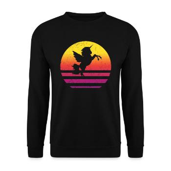 Einhorn Retro Style Vintage - Unisex Pullover - Schwarz - Vorne - Alina (178cm) & Michal (187cm)