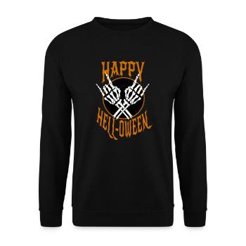 Halloween Rocker Rock Musik Happy Hell-Oween - Unisex Pullover - Schwarz - Vorne - Alina (178cm) & Michal (187cm)
