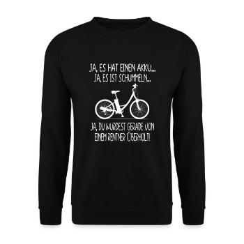 E-Bike Rentner Spruch Humor Ruhestand Fahrrad - Unisex Pullover - Schwarz - Vorne - Alina (178cm) & Michal (187cm)
