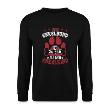 Oma Opa Großeltern Enkelhund Spruch Hunde Humor - Unisex Pullover - Schwarz - Vorne - Alina (178cm) & Michal (187cm)