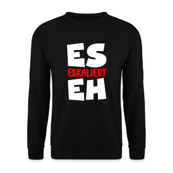 Party Spruch Trinkspruch Es Eskaliert Eh - Unisex Pullover - Schwarz - Vorne - Alina (178cm) & Michal (187cm)