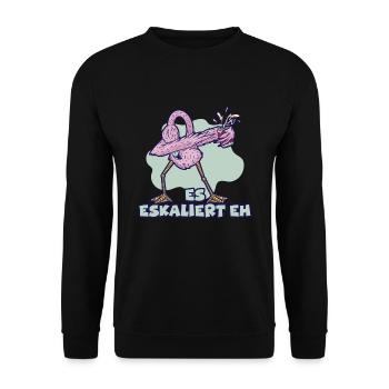 Party Spruch Trinkspruch Es Eskaliert Eh Flamingo - Unisex Pullover - Schwarz - Vorne - Alina (178cm) & Michal (187cm)